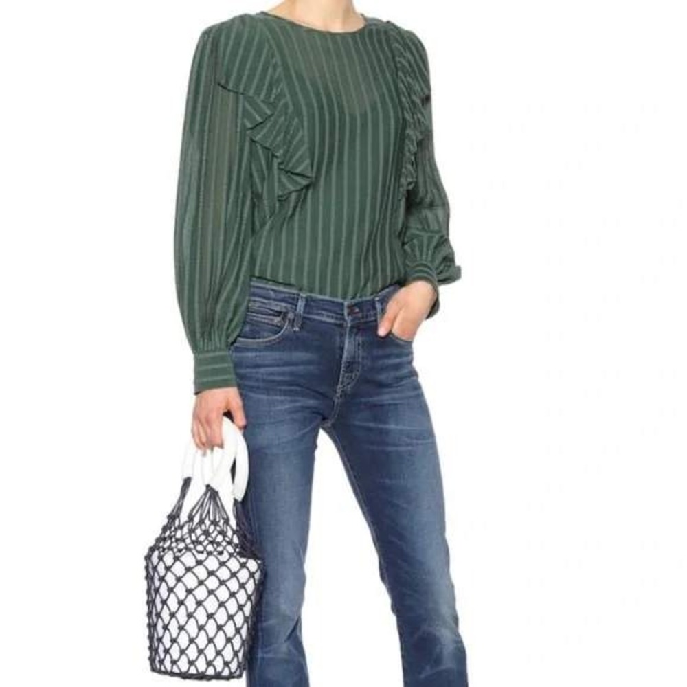 See By‎ Chloe Green Ruffle Striped Blouse Long Sleeve Size 40